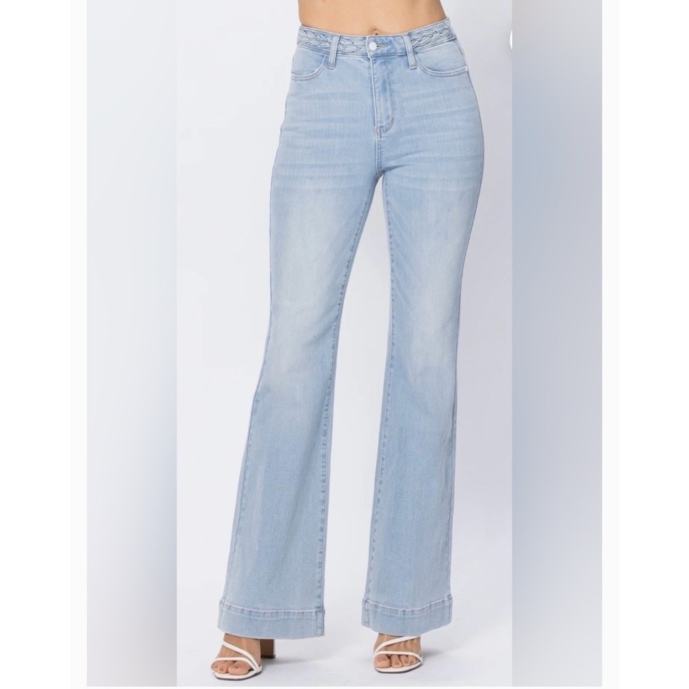 NWOT Judy Blue Braided Waist Wide Leg Jeans Light Wash High Rise  Size 27 Chic